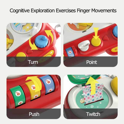 Interactive preschool activity toy: Wooden busy board with buckles & switches for toddler early learning.