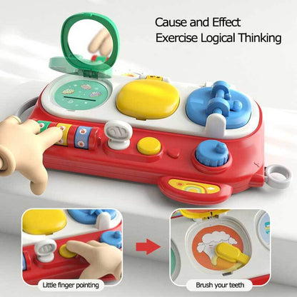 Educational gift for toddlers: Busy board with various activities enhancing sensory and motor skills.