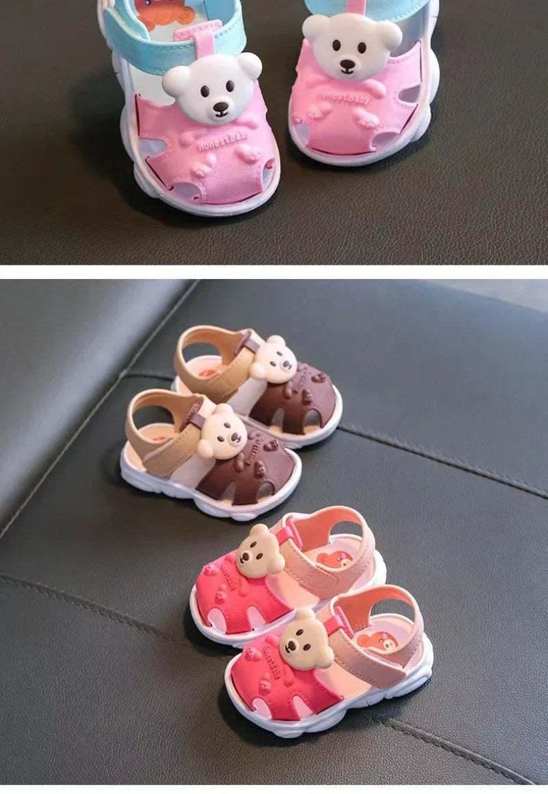 Toddler sandals featuring popular cartoon characters, making summer shoes fun for kids