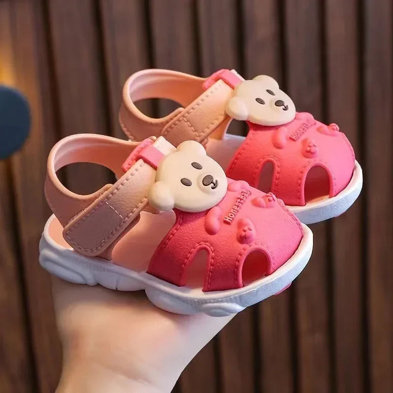 Collection of colorful cartoon toddler sandals, anti-slip and easy to wear for little feet