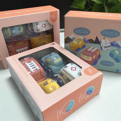 Toddler cartoon car set with lights & sounds, educational pretend play vehicle toy for kids