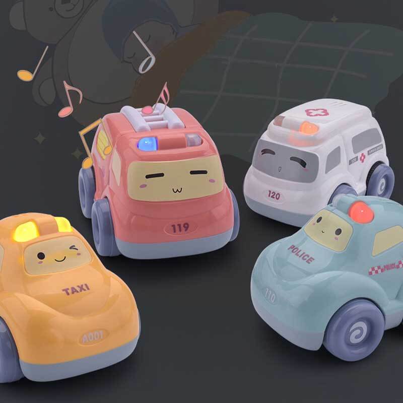 Kids' activity toy: Cartoon vehicle set with integrated lights and sounds for imaginative play