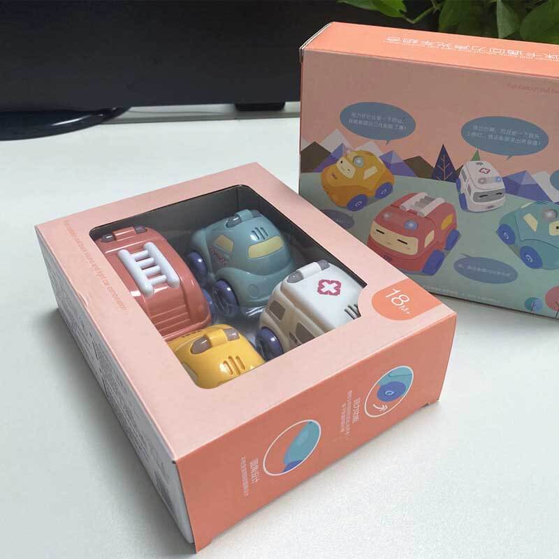 Pretend play cartoon vehicle set for kids, features lights and sounds for enhanced toddler activity
