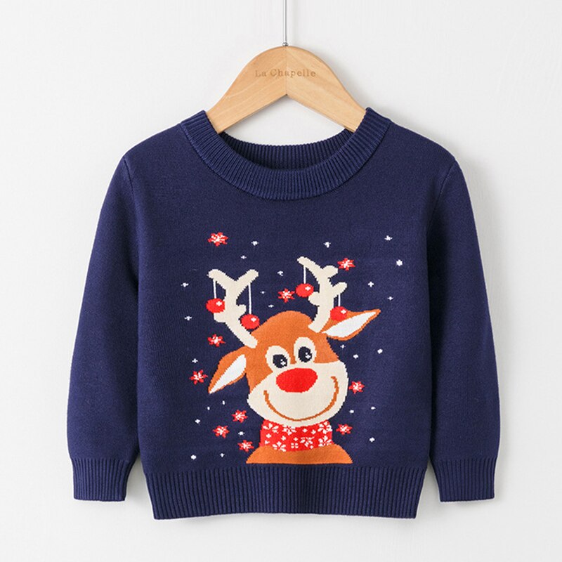 Child playing while wearing a comfortable cotton viscose reindeer Christmas sweater