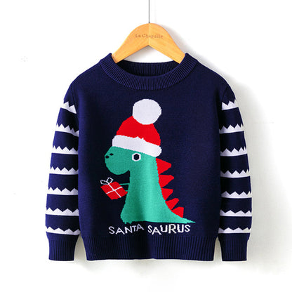A happy baby in a soft reindeer holiday outfit, Christmas apparel knitwear