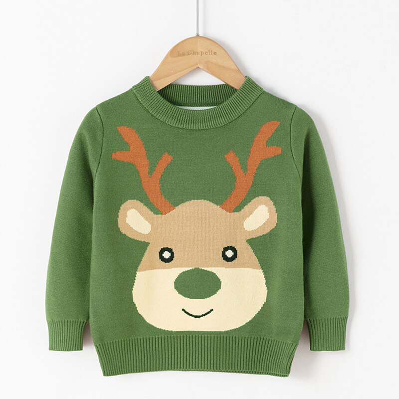 Detailed stitching of a reindeer on a cozy kids Christmas sweater, quality wear