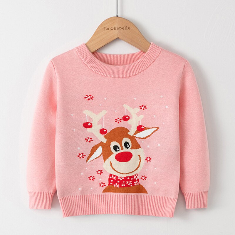 Close-up of the ribbed cuffs on a long sleeve reindeer Christmas sweater for toddlers