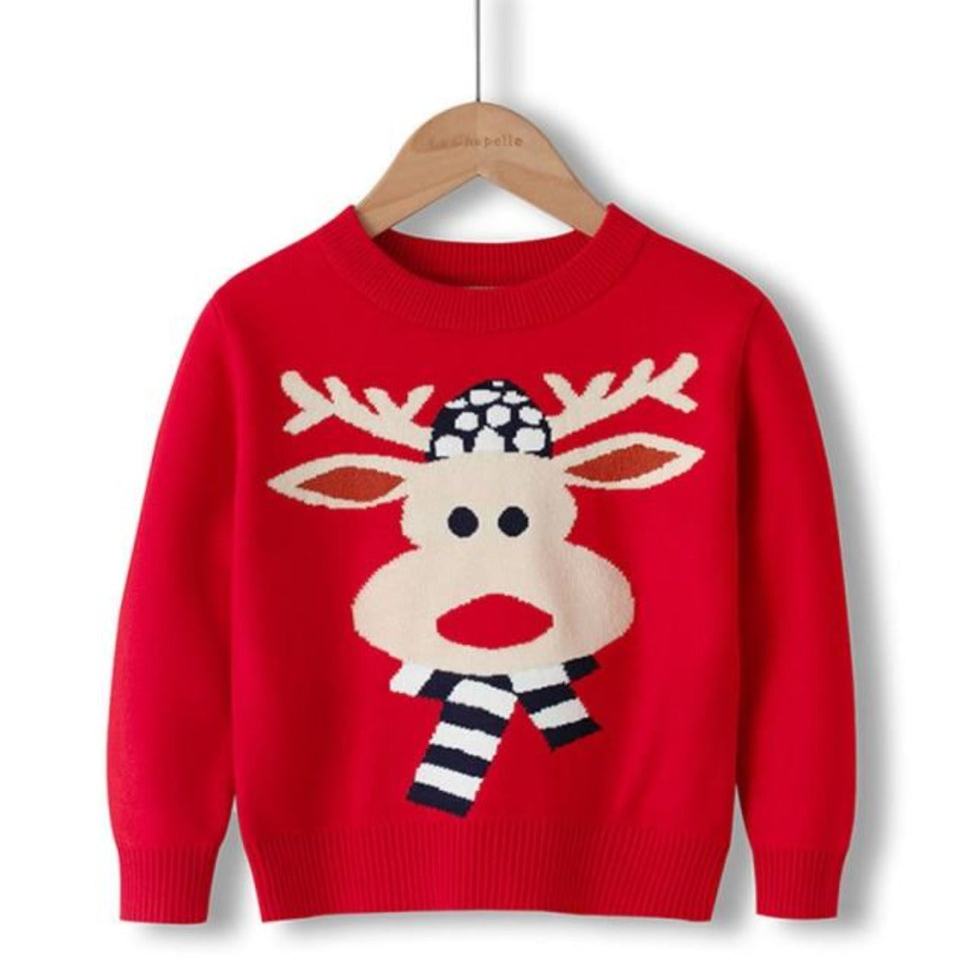 Unisex kids long sleeve reindeer sweater, soft winter fashion for toddlers