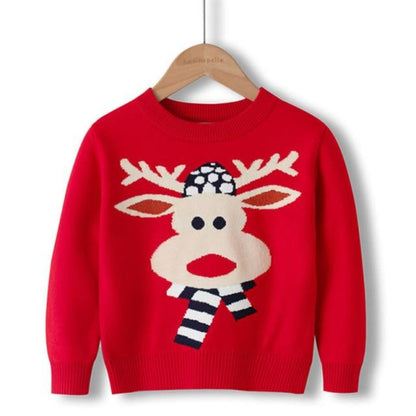 Unisex kids long sleeve reindeer sweater, soft winter fashion for toddlers
