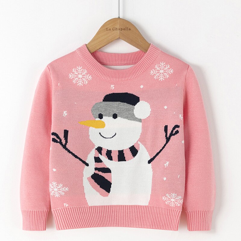 Full shot of a child wearing a red reindeer Christmas sweater, holiday apparel