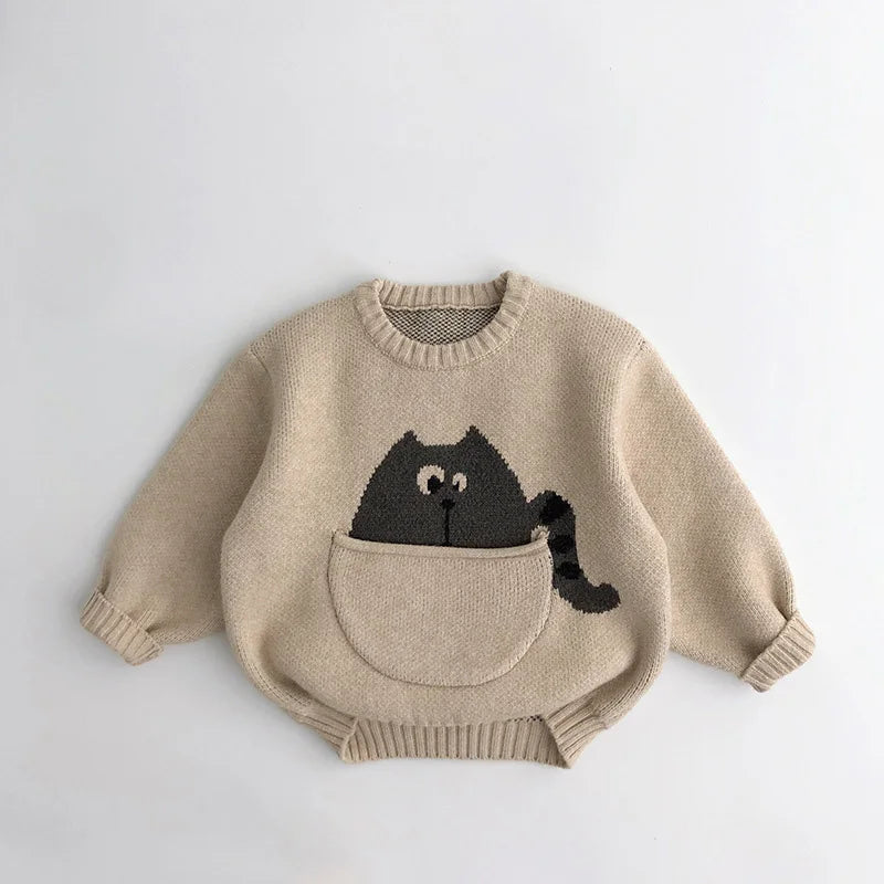 Adorable toddler animal print cotton sweater, ideal for everyday wear and fall fashion.