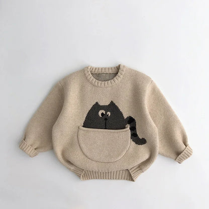 Adorable toddler animal print cotton sweater, ideal for everyday wear and fall fashion.