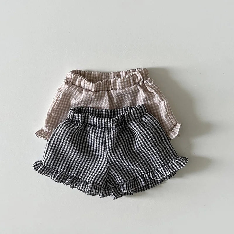 Cute baby summer outfit: blue cotton square neck top and shorts set for toddlers