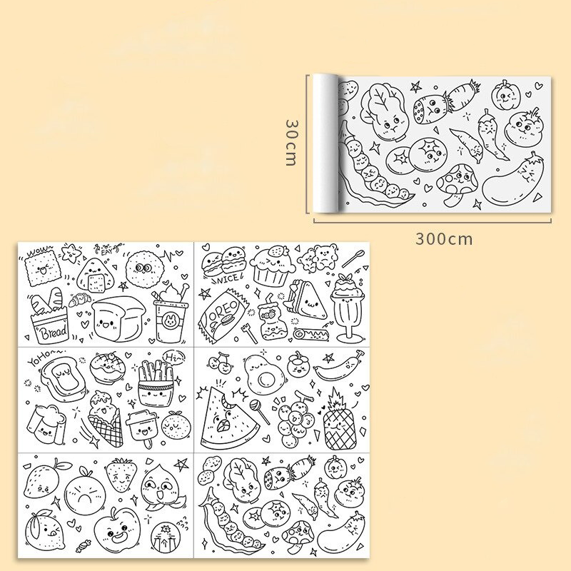 Large Toddler Creative Drawing Paper Roll with food designs, an engaging activity for young children's art.