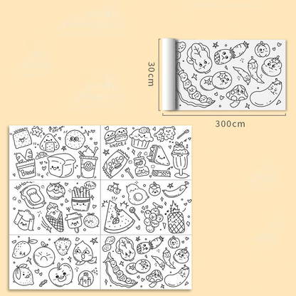 Large Toddler Creative Drawing Paper Roll with food designs, an engaging activity for young children's art.