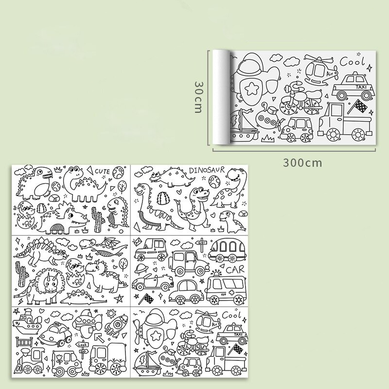 Screen-free kids' drawing roll on a table, displaying numbers for educational toddler art and creative play.