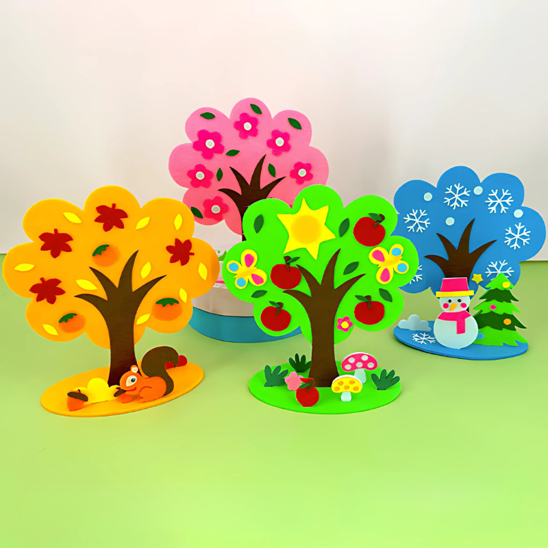 Toddler decorating a Kids' Interactive Felt Tree Kit with seasonal ornaments, enhancing motor skills and creative play.