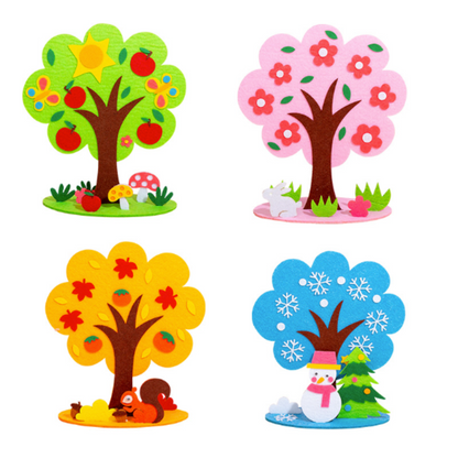 Colorful Kids' Interactive Felt Tree Kit with removable seasonal decor, an engaging preschool learning and motor skills toy.