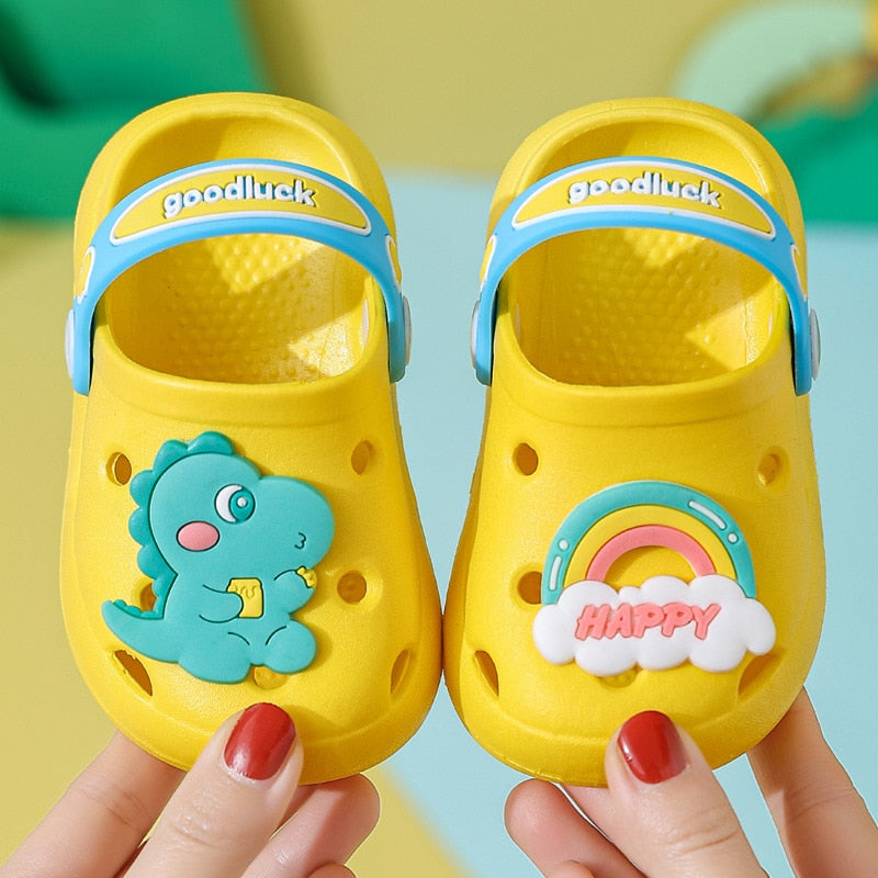 Pink baby dinosaur sandals, lightweight and comfortable for sensitive feet