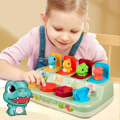 Toddler dinosaur pop-up activity toy, bright colors, developing motor skills, educational baby toy