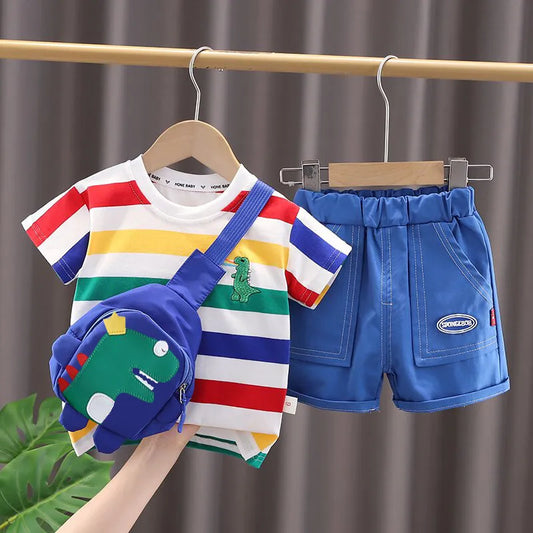 Toddler dinosaur T-shirt & shorts set with matching bag, perfect for summer playwear