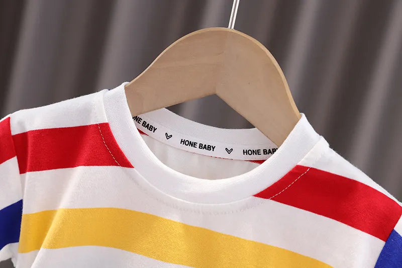 Dinosaur cartoon clothing set for children, featuring a soft T-shirt and shorts