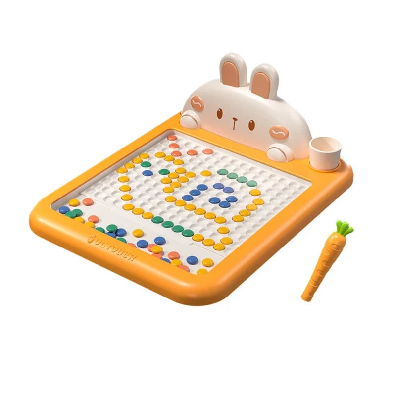 Toddler drawing on a colorful Kids Magnetic Drawing Board with a stylus, mess-free creative toy for early learning