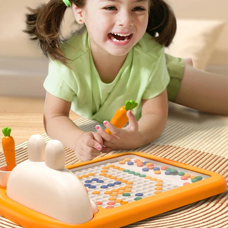Kids Magnetic Drawing Board with multiple stamps (star, heart, flower), colorful early learning toy for creative play