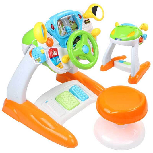 Toddler driving simulator toy steering wheel, red with buttons, for pretend play kids car game