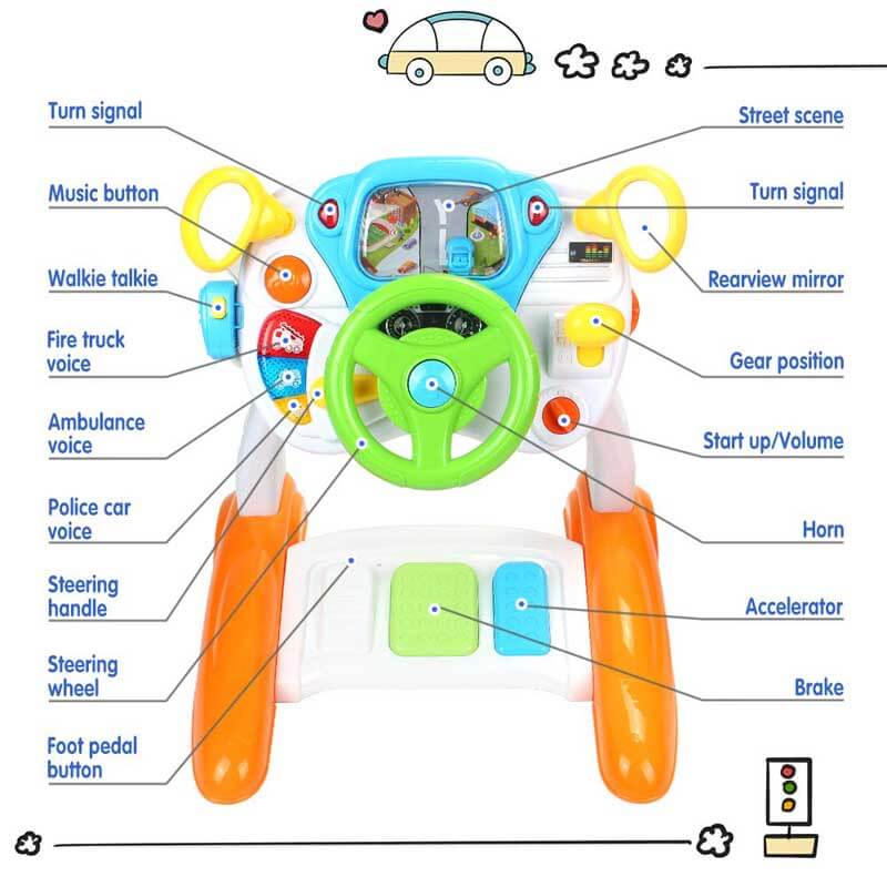 Educational toy steering wheel for toddlers, encouraging pretend play and motor skill development