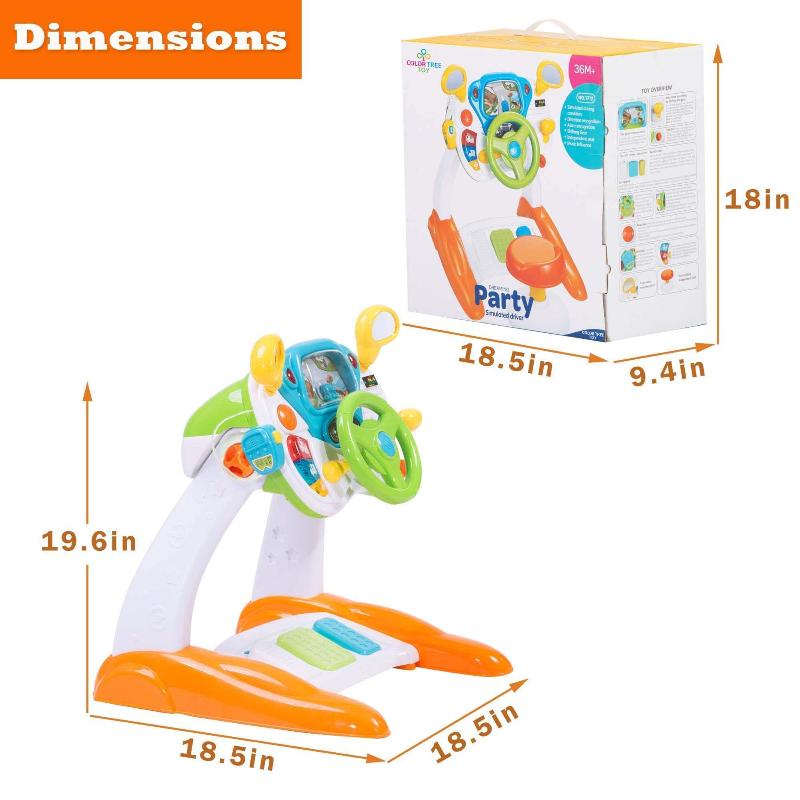 Top-down view of a colorful kids steering wheel toy, perfect for young children's pretend driving