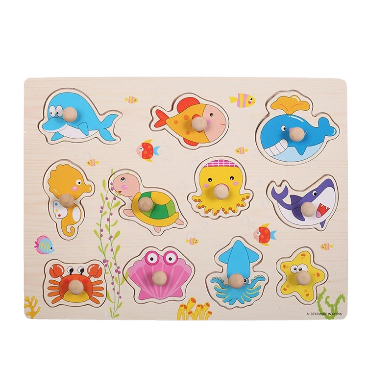 Toddler learning toy, vibrant wooden puzzle with various themes, promoting logical thinking
