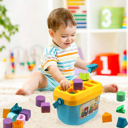 Montessori shape sorter bucket toy, perfect for toddler cognitive development and preschool learning
