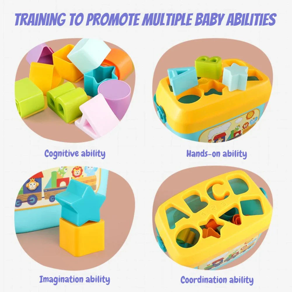 Colorful educational shape sorting bucket toy with various blocks, enhancing toddler motor skills