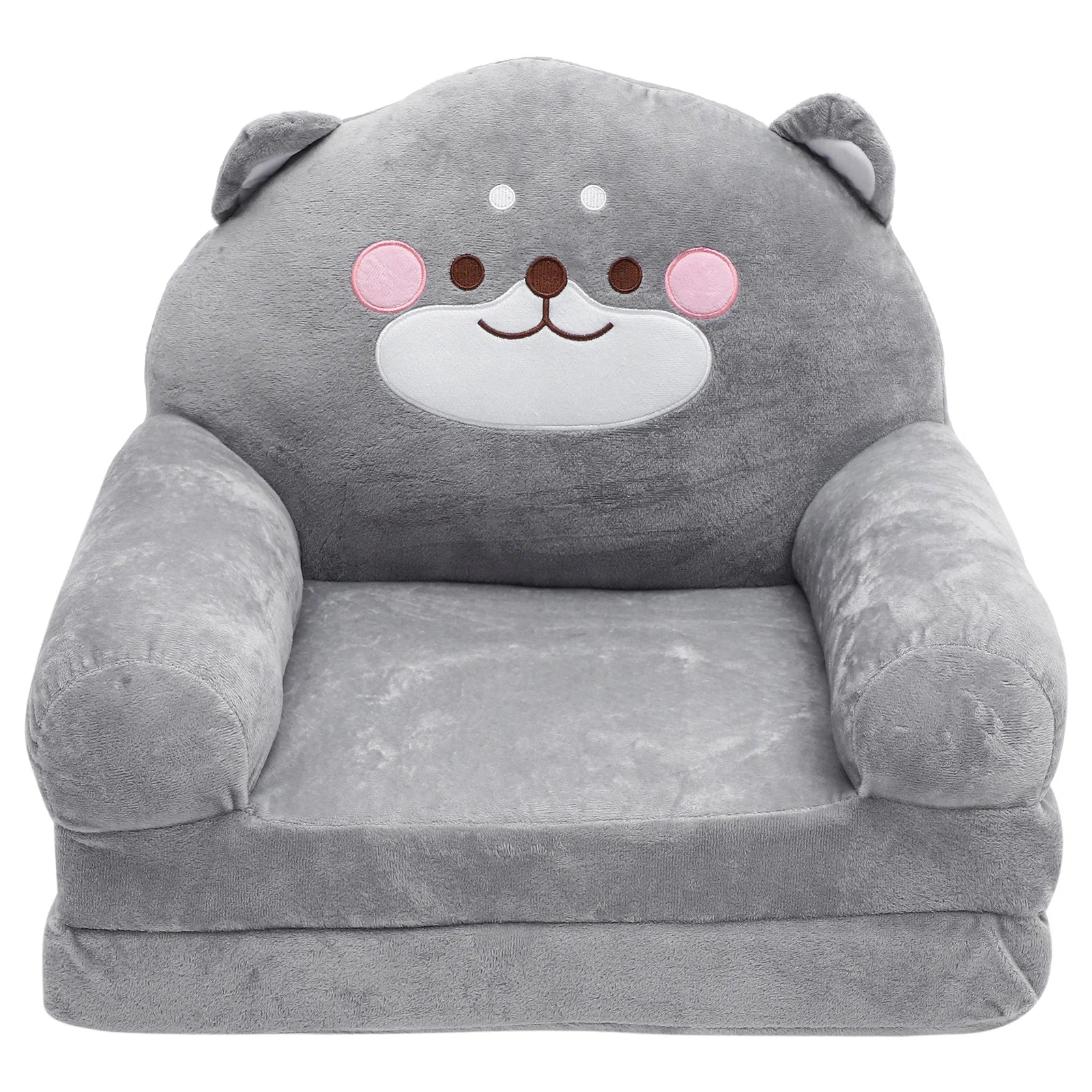 Grey elephant-shaped toddler sofa, a comfortable and soft seating option for kids.