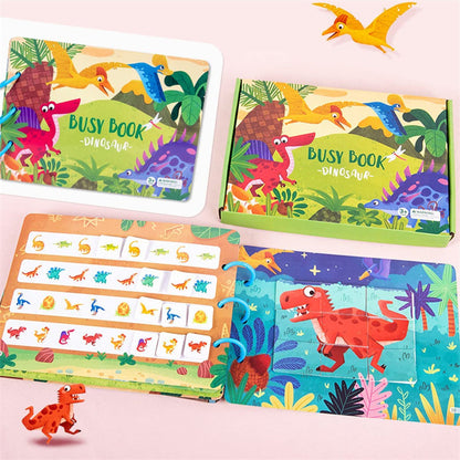 Child pointing to animal page in Interactive Learning Quiet Book, developing motor skills, preschool toy