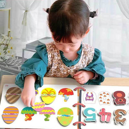 Toddler engaged with felt cognitive learning quiet book, sorting colorful shapes, promoting early development