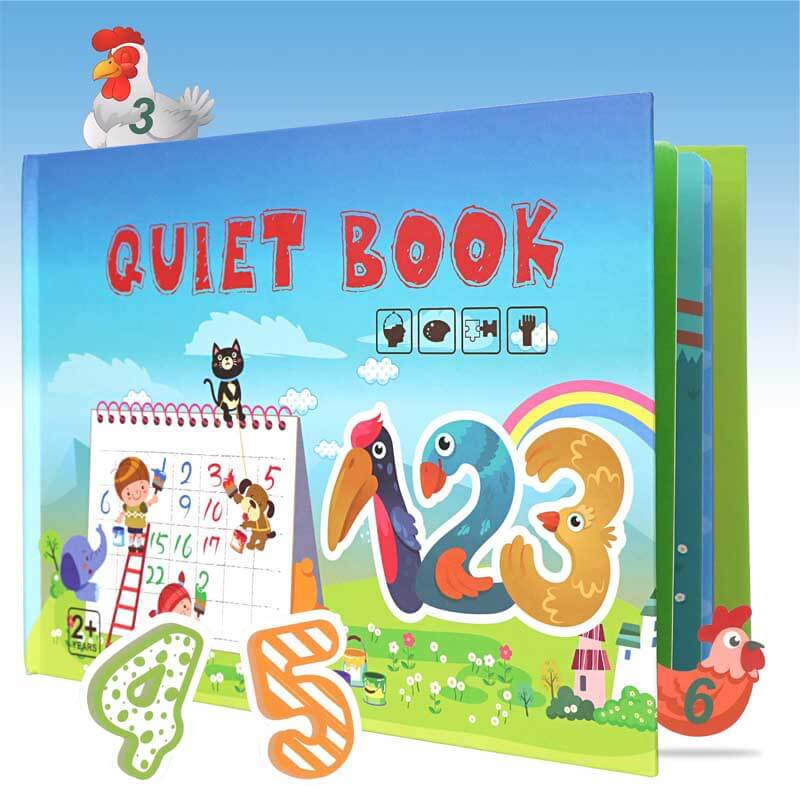 Unisex quiet book with various interactive felt elements, promoting sensory play and early development skills