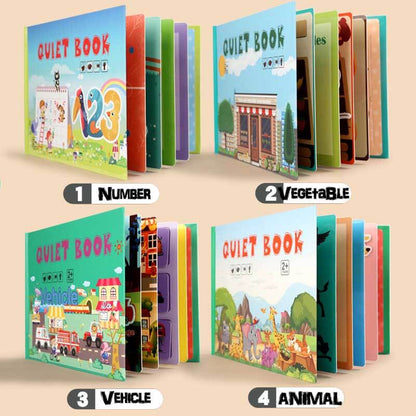 Educational quiet book for toddlers, featuring a sequence of felt activities for cognitive growth and fun