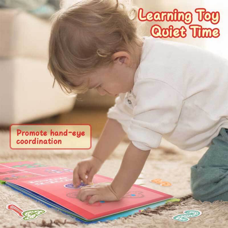 Unisex quiet book for toddlers, displaying multiple felt activity pages, excellent for early education