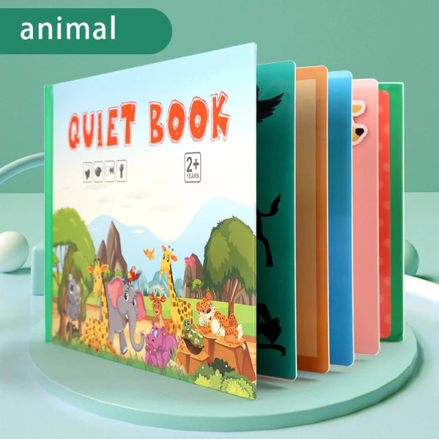 Busy book with hook and loop fasteners for attaching pieces, a fun way for children to learn.