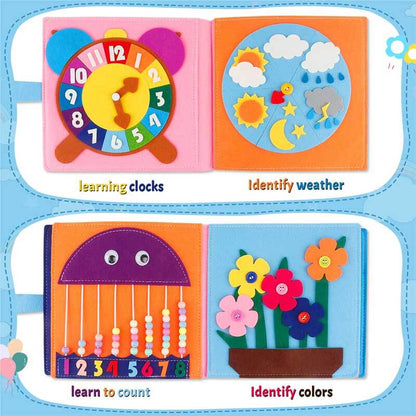 Toddler felt activity book with colorful pages, a Montessori travel toy for babies