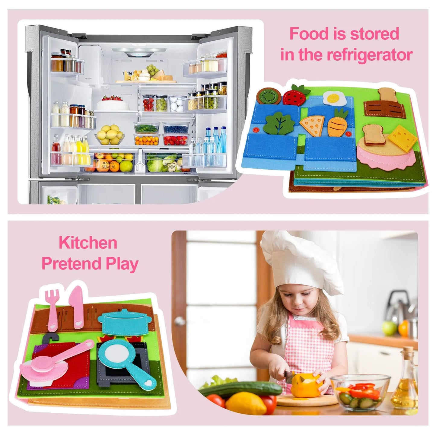 Educational felt book for toddlers, detailed with various fasteners and textures for sensory exploration