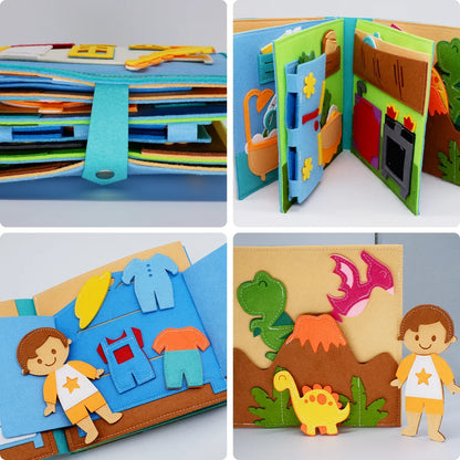 Interactive felt book with a lacing board section, promoting hand-eye coordination for toddlers