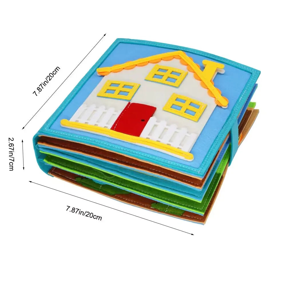 Toddler friendly felt book, portable educational toy with multiple life skills stations for travel