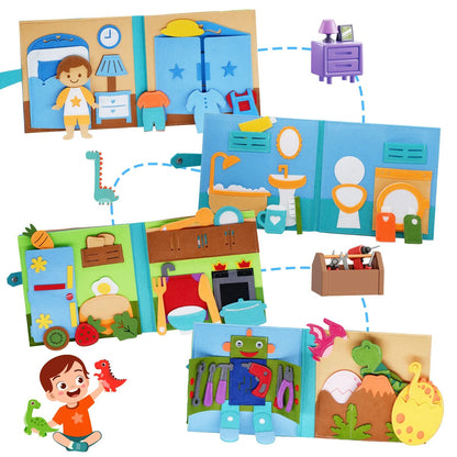 Interactive travel toy felt book for toddlers, teaching fine motor skills and daily life activities