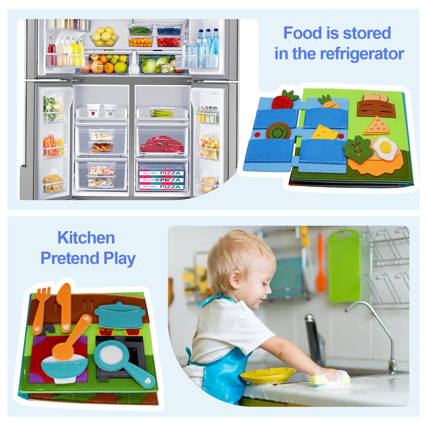 Montessori-style toddler felt book demonstrating zipper use, interactive educational toy for young children