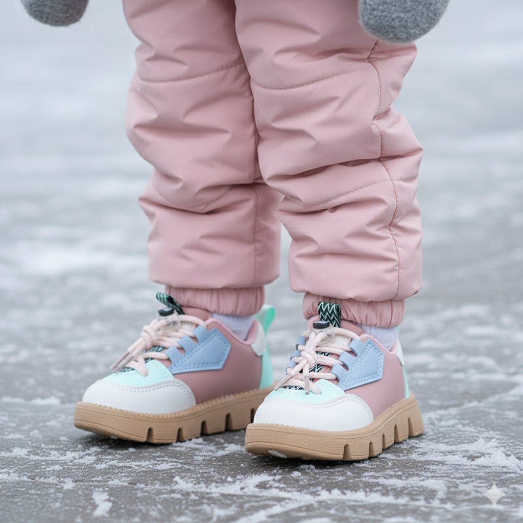 Breathable kids' soft sole sneakers, white with grey accents, non-slip first steps footwear