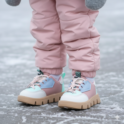 Breathable kids' soft sole sneakers, white with grey accents, non-slip first steps footwear