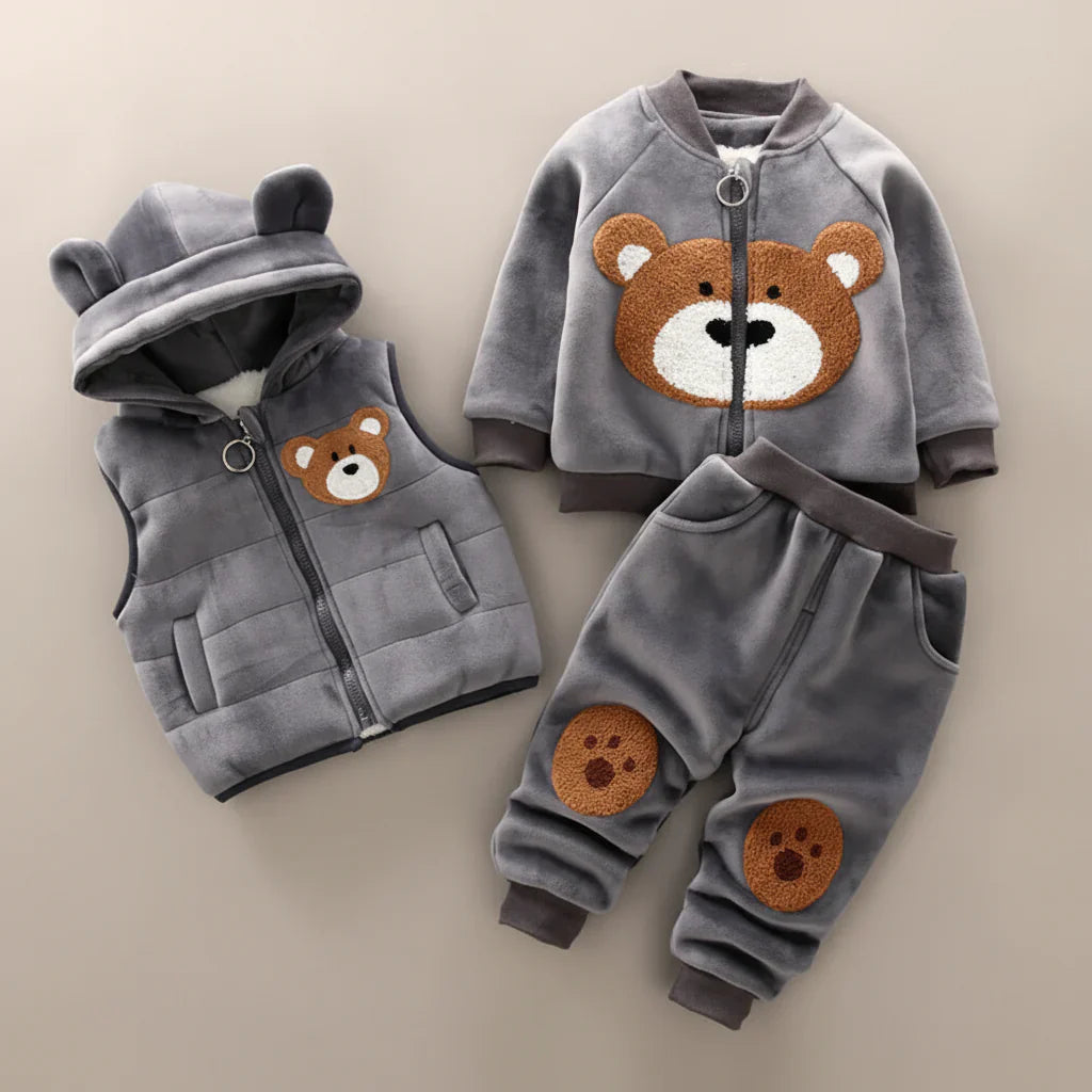 Toddler bear print winter top, long-sleeved fleece shirt for cold weather